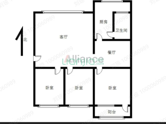 金正小区 3室2厅 95平米-户型图