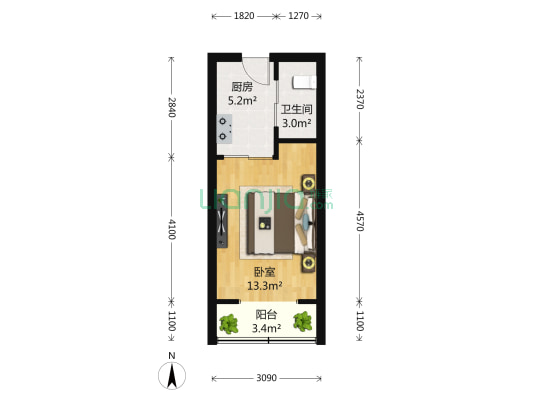 南泉路1319号 1室0厅1卫 36平方