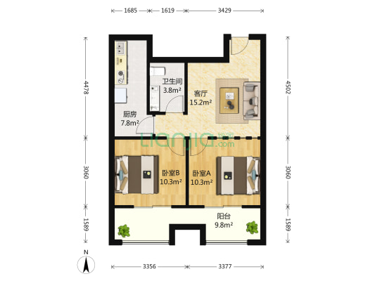 京投银泰琨御府 2室1厅1卫 87平方