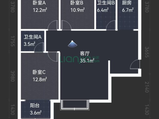 联合七号院南北通透三居，业主诚心出售-户型图