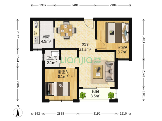 万达西地一期 2室1厅1卫 75平方