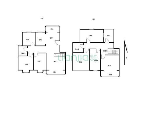 此房六室两厅两卫，精装修，楼上楼下两层-户型图