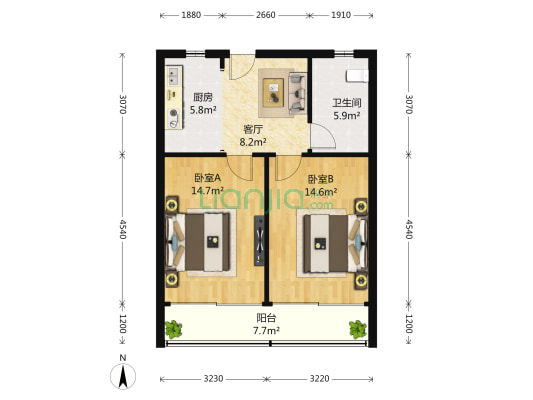 虹桥丽景苑 2室1厅1卫 80平方