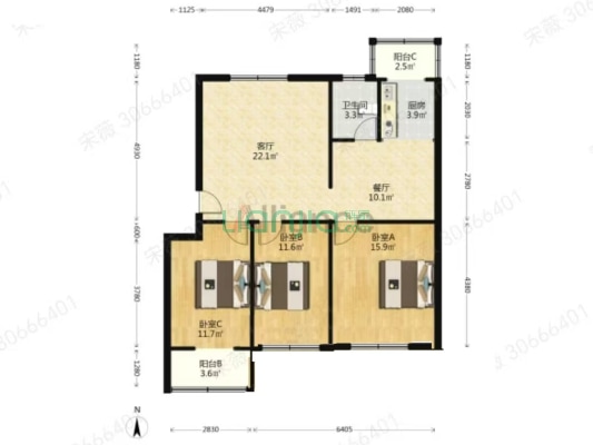 房本满五唯一，三阳开泰户型，低楼层居住舒适-户型图