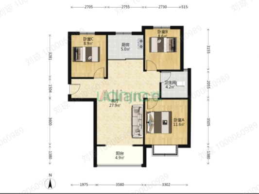 天伦湾  南北通透三居室  装修的不错-户型图