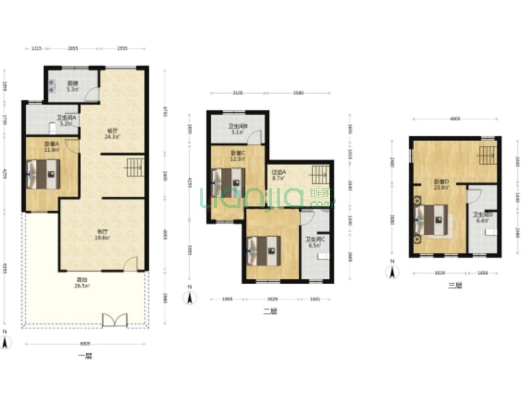 精装！联排带院，满五唯一 高尔夫别墅区 业主靠谱卖-户型图