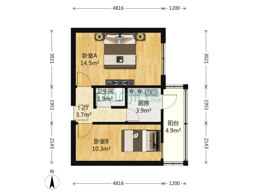 洛川街 2室0厅1卫 53平方