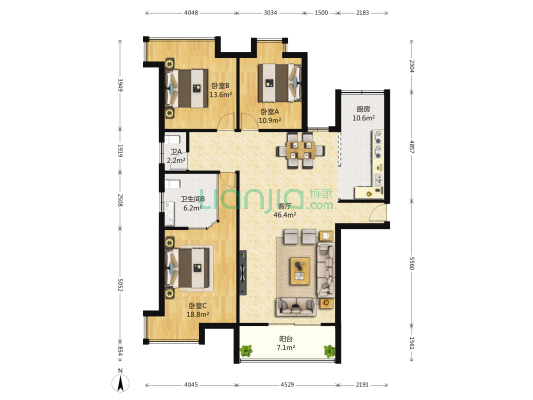 七星雪香花园 3室1厅2卫 139平方