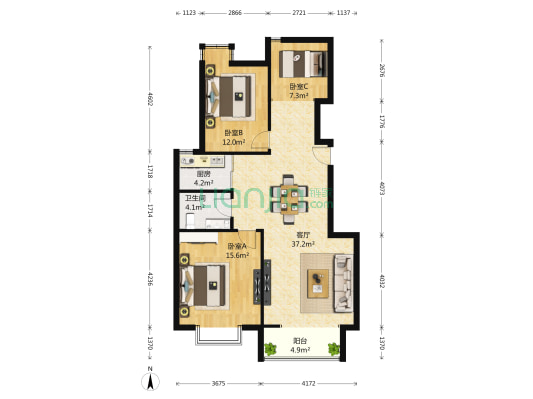 太阳城金旭园 3室1厅1卫 112平方