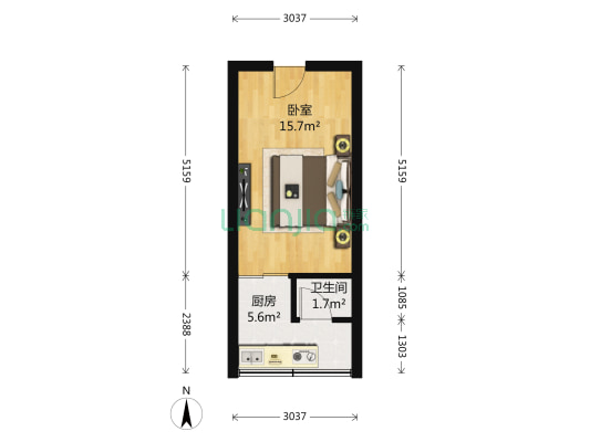 八卦岭宿舍 1室1厅 北