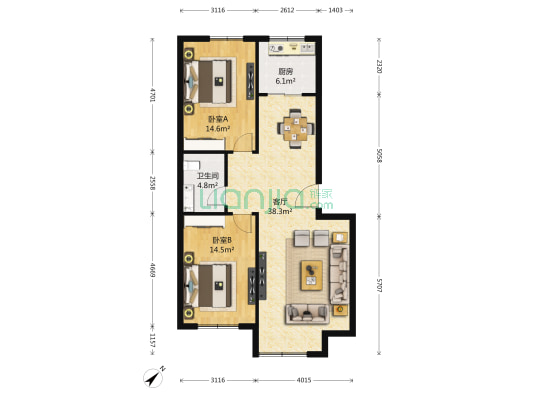 龙畔金泉一期 2室1厅1卫 97平方