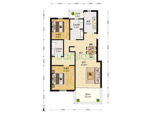 申亚瑞庭 2室2厅2卫 115平方