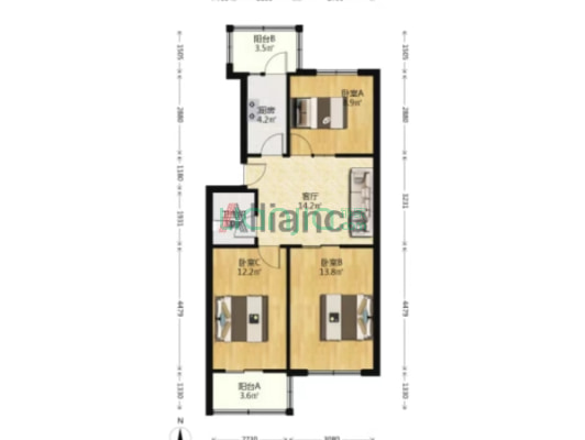 此房南北通透户型，采光好，社区停车方便-户型图