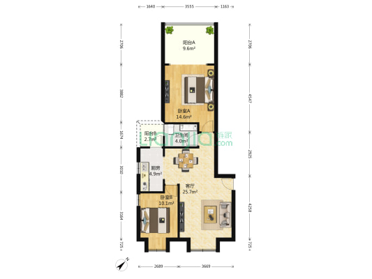 万科魅力之城四期 2室1厅1卫 89平方