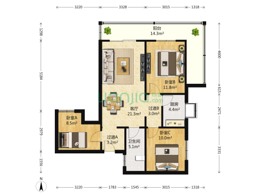 淮河东路55号 3室1厅1卫 92平方