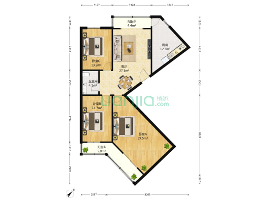 芳景明居 3室1厅1卫 134平方