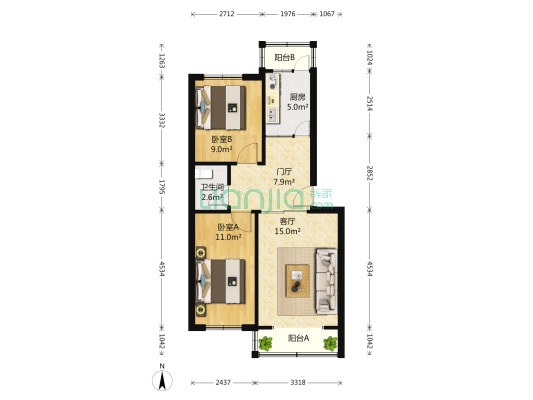 45所1区 2室1厅1卫 77平方