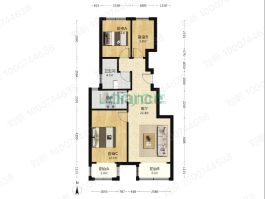 双语旁一梯两户洋房社区，南北双通透户型，采光视野好-户型图
