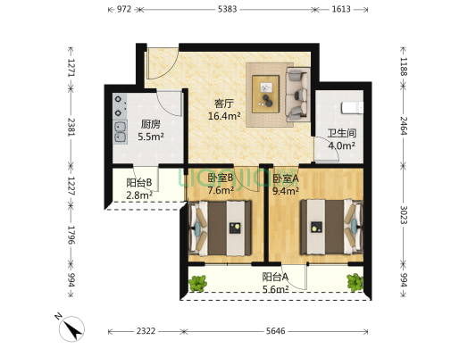 金寓花园五期 2室1厅1卫 72平方