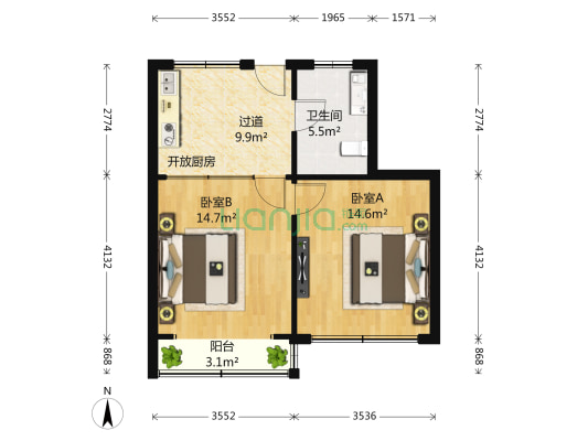 临江一村 2室0厅1卫 43平方