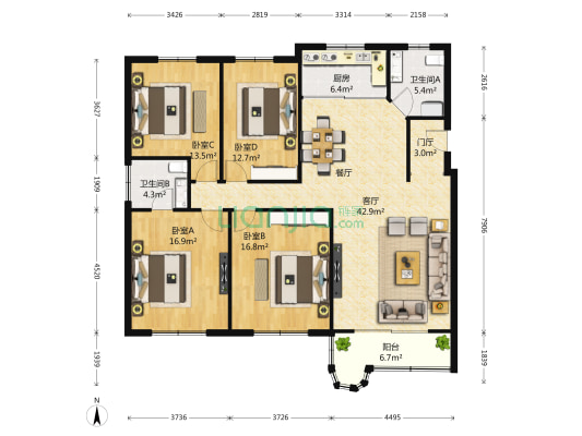 梅花山庄园中苑 4室1厅2卫 157平方