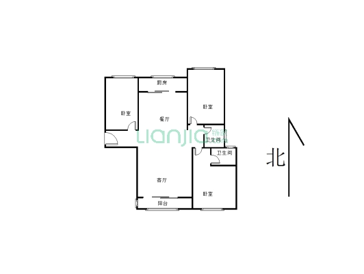 景园三室两厅两卫 适合一家三口居住 业主急售-户型图