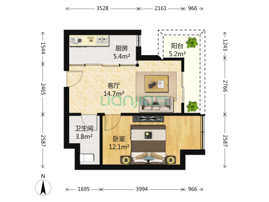 桃源居三区 1室1厅1卫 52平方