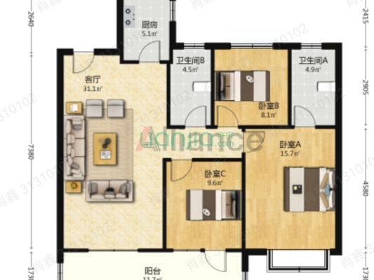 中冶未来城 3室2厅 南 北-户型图