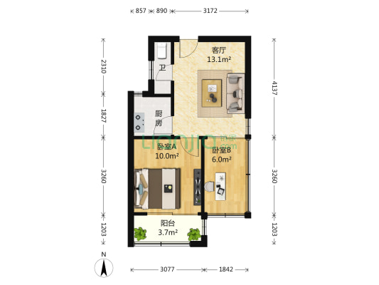 康桥圣菲 2室1厅1卫 43平方