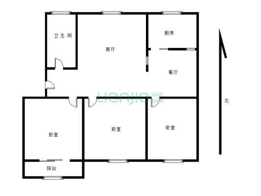三室一厅，步梯2楼，满五唯一，支持贷款-户型图