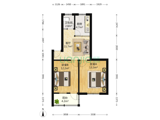 凤凰西街140号 2室1厅1卫 60平方