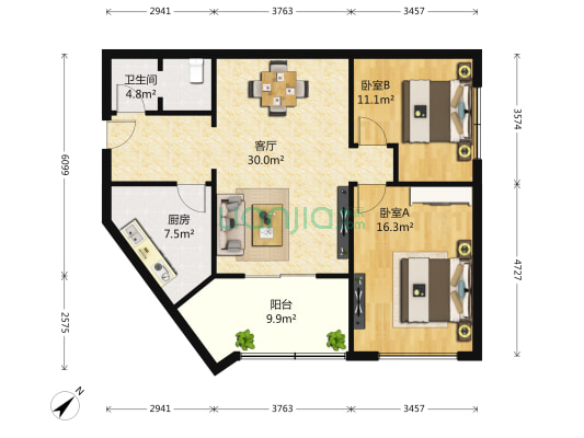 远大园二区 2室1厅1卫 103平方