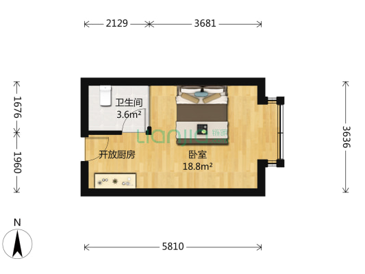 闽东国际 1室0厅1卫 32平方