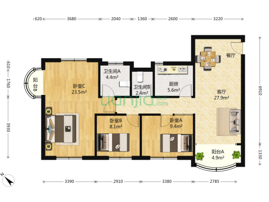 申汉小区 3室2厅2卫 119平方