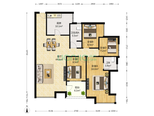 光谷中心花园 4室1厅2卫 139平方