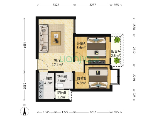 华富大厦 2室2厅 400万