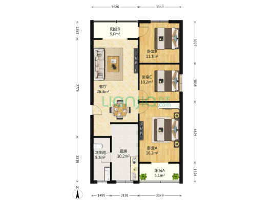 马鞍山36号 3室1厅1卫 106平方