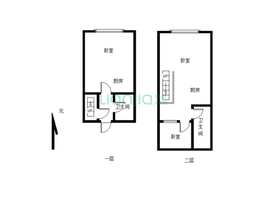 上下两层 两室两厅两卫精装修过户小税-户型图