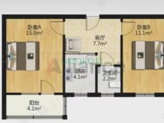 三五四三社区居民委员会 2室1厅 南-户型图