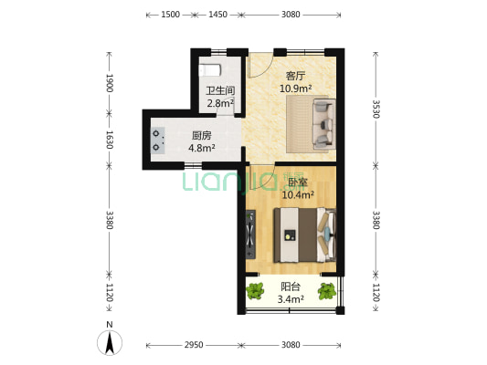 党校居民小区 1室1厅1卫 41平方