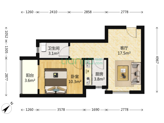 汇恒园 1室1厅1卫 56平方