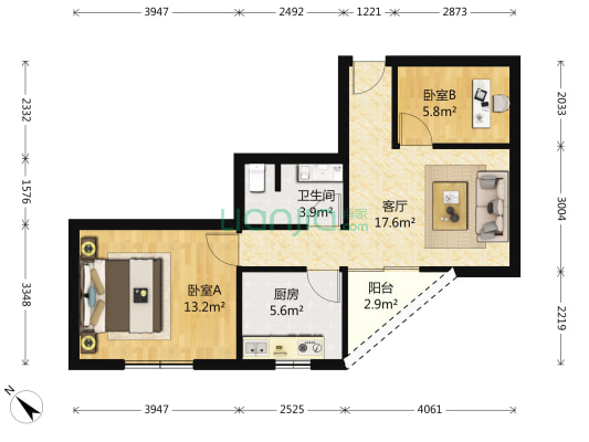黄陂街43号 2室1厅1卫 65平方