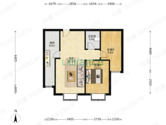 紫竹园 2室1厅 南-户型图