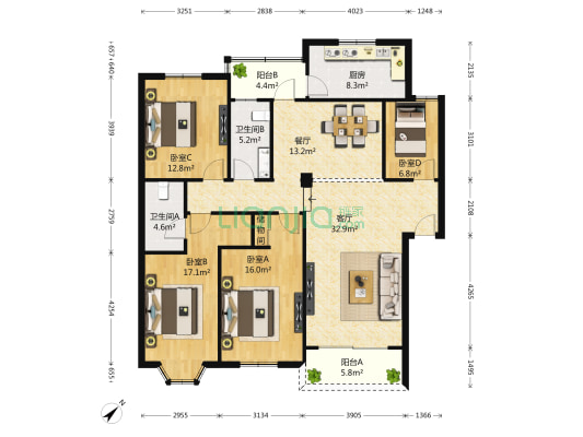 常青花园二十七村东区 4室2厅2卫 154平方