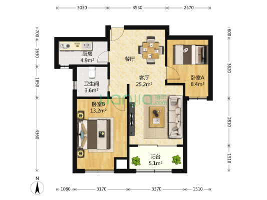新城金郡88弄 2室2厅1卫 83平方