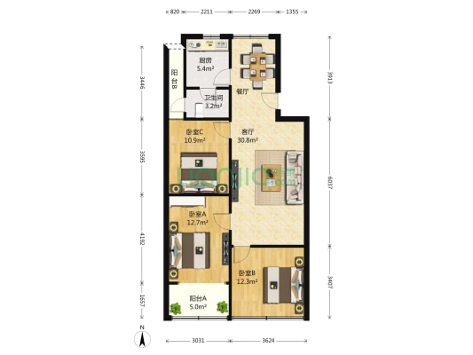 安泰新村 3室1厅1卫 95平方