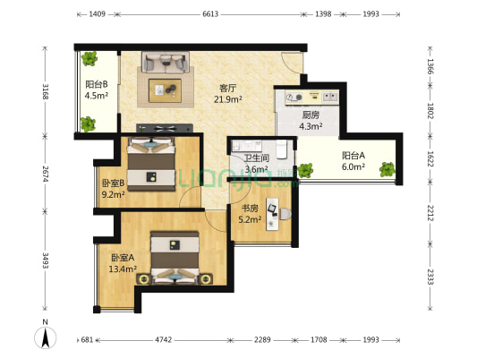 保利紫荆花语 3室1厅1卫 80平方