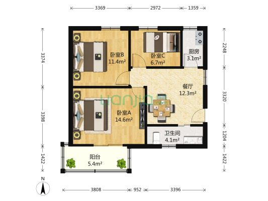 黎明园 3室1厅1卫 73平方