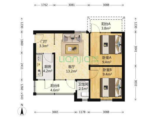 中莲池横街7号 2室1厅1卫 59平方