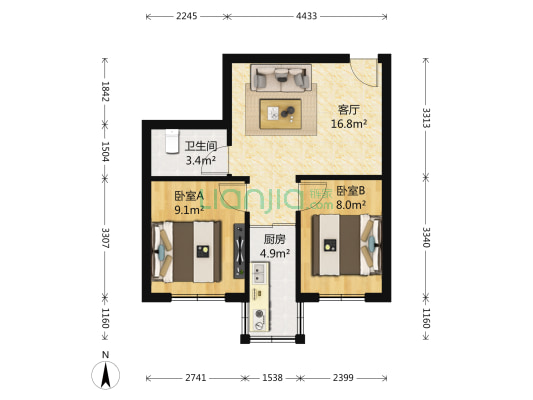 青松北里 2室1厅1卫 57平方
